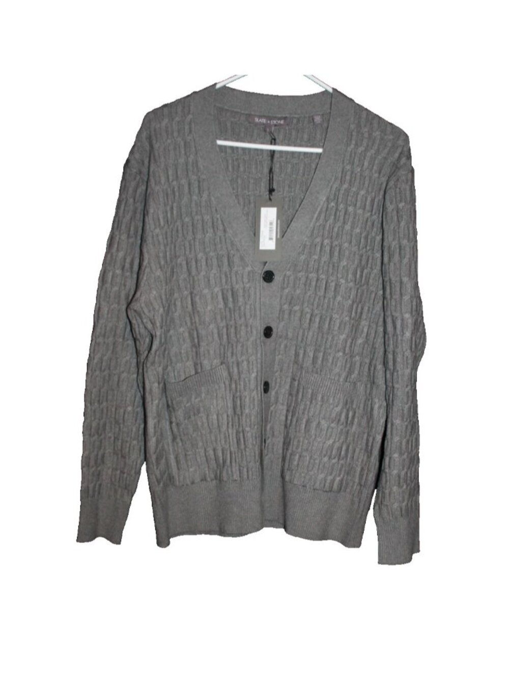 Slate & Stone Men's Gray Cable Knit Cardigan Button Front Sweater Size Large NEW